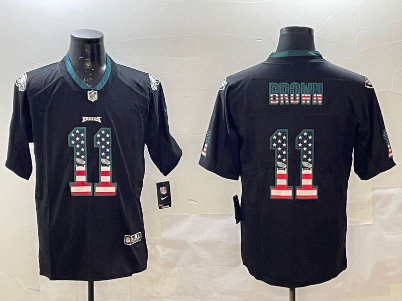 Men Philadelphia Eagles #11 Brown Black National Flag 2025 Nike Vapor Limited NFL Jersey style 4